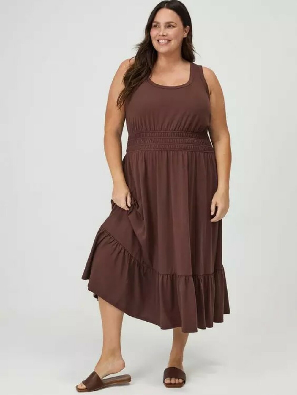 Torrid Shirred Waist Midi Dress Size 4 in Deep Mahogahny